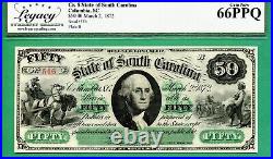 Low 3 Digit Serial #546 1872 $50 South Carolina, Columbia Legacy Gem 66 Ppq