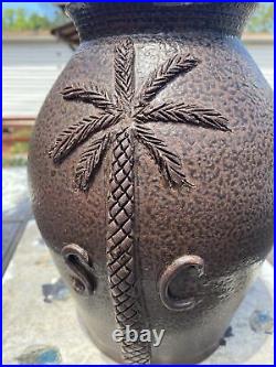 MARVIN BAILEY Southern Prim. Folk Art Pottery Palmetto Tree Crock South Carolina