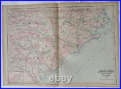 North & South Carolina 1872 fine large hand colored Asher & Adams state map