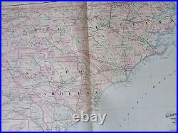 North & South Carolina 1872 fine large hand colored Asher & Adams state map