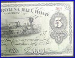Obsolete 1873 $5 State of South Carolina Rail Road Company Fare Ticket