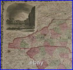 Old Civil War Era 1864 Johnson's Atlas Map NORTH & SOUTH CAROLINA Original