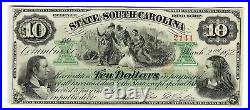 Post Civil War RECONSTRUCTION ERA 1872 CONFEDERATE STATE SOUTH CAROLINA $10 NOTE