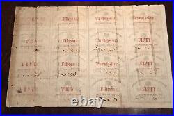 RARE 1863 CSA South Carolina Sheet-16 FRACTIONAL Broken Bank Notes-REPAIRED
