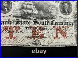 Rare 1861 Bank of South Carolina Confederate $10 Dollar Bill #63