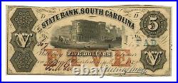 Rare President Directors & Co. 1857 State Bank, South Carolina $5 Bank Note FAD