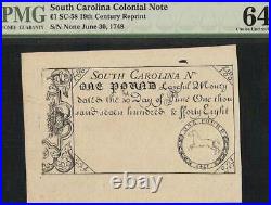 Reprint Apr 10, 1748 South Carolina Colonial Currency Horse Note Sc-58 Pmg 64