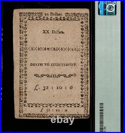 SC-143 Colonial Currency South Carolina February 14, 1777 $20 Graded PMG 40
