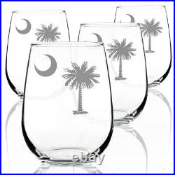 South Carolina Flag Stemless Wine Glasses Set of 4 State Themed Drinkin