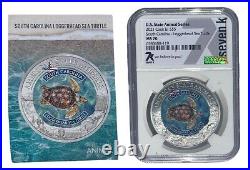 South Carolina- Loggerhead Sea Turtle MS70 US State Animal 1 Oz Silver Coin 5$