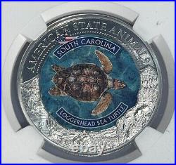 South Carolina- Loggerhead Sea Turtle MS70 US State Animal 1 Oz Silver Coin 5$