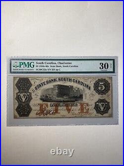 State Bank South Carolina Charleston $5 1850s-60s Very Fine