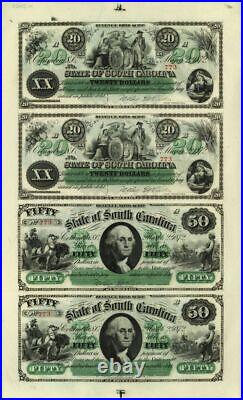 State of South Carolina Uncut Obsolete Sheet Broken Bank Notes Dated 1872