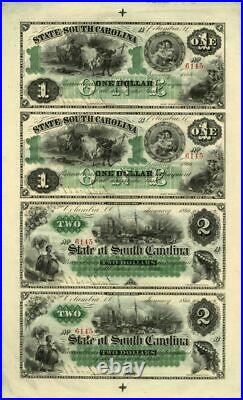 State of South Carolina Uncut Obsolete Sheet Broken Bank Notes Paper Money