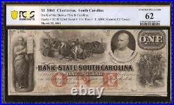 Unc 1861 $1 Bill South Carolina Bank Note Large Paper Money CIVIL War Pcgs 62